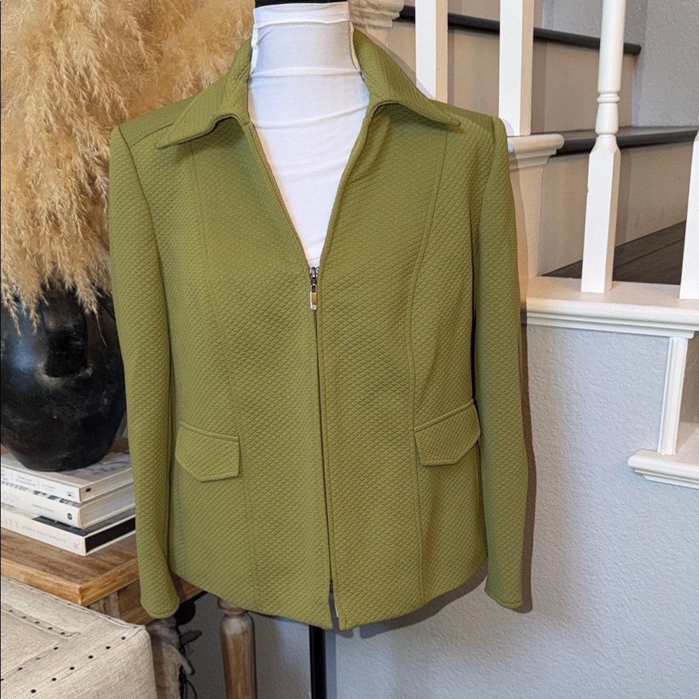 Talbots Quilted Zip Front Jacket 12W Lime Green Lined Classic Preppy Style